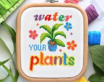 Rappel d'arrosage des plantes, motif floral lumineux au point de croix (téléchargement numérique PDF)
