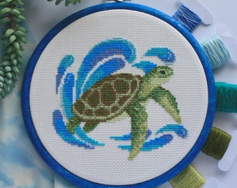 Meeresschildkröte, Meereswelle, Kreuzstichmuster (PDF Download)