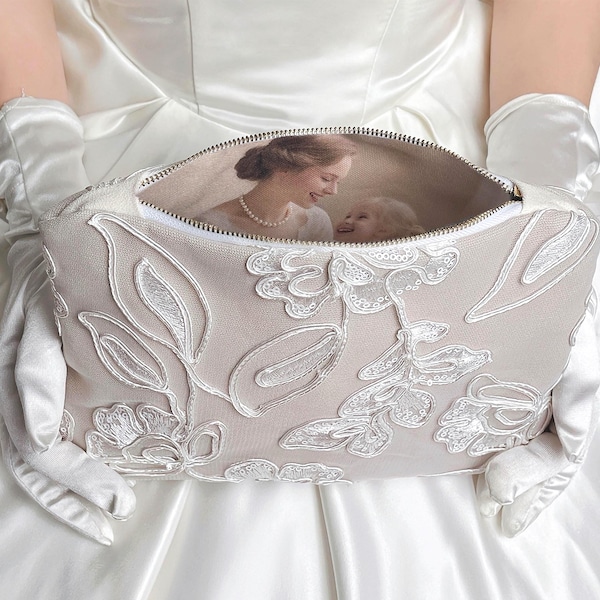 Personalized Photo Lining Purse, Mother of the Groom Gift, Wedding Purse, Keepsake Gift, Handmade Embroidered Wedding Purse, Gift For Mom