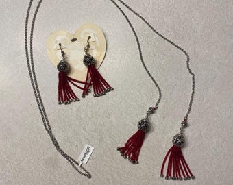Brighton Boho Roots Lariat Red Necklace and Earrings