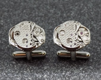 Oval Industrial Watch Movement Cufflinks with genuine SWISS made watch movements - great xmas gift