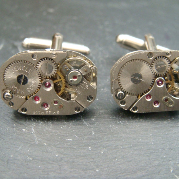 Steampunk Cufflinks Vintage Watch Movements Mens Gear Cuff Links