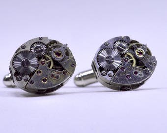 Stunning oval watch movement cufflinks ideal gift for a wedding, birthday or anniversary