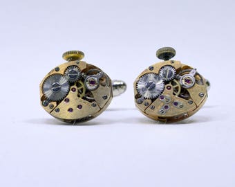Steampunk Cufflinks with gold tone watch movements ideal gift for the birthday of a steampunk lover 128