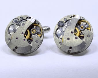 Round Industrial Watch Movement Cufflinks with genuine made watch movements