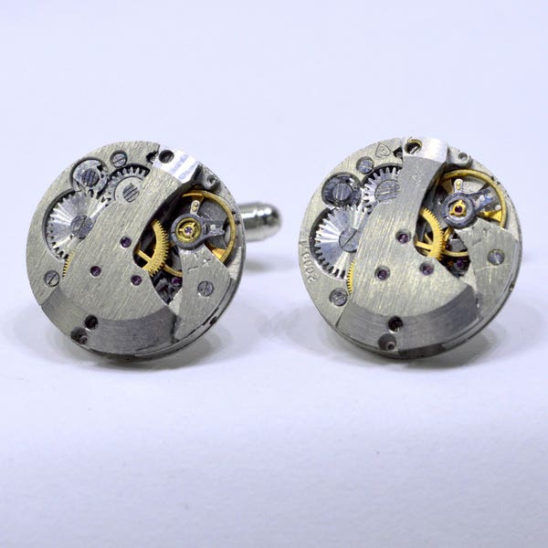 Round Industrial Watch Movement Cufflinks with genuine made watch movements