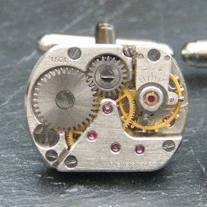 Rectangular Steampunk Cufflinks lovely set of watch movement cufflinks, ideal gift for a wedding, anniversary or birthday