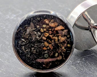 Cufflinks for Men – Handmade Meteorite & Triceratops Fossil Inlay, Unique UK Gift