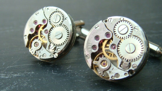 Dress to Impress Stylish Round Watch Movement Cufflinks
