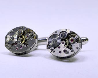 Stunning oval Industrial  watch movement cufflinks ideal gift for a wedding, birthday or anniversary