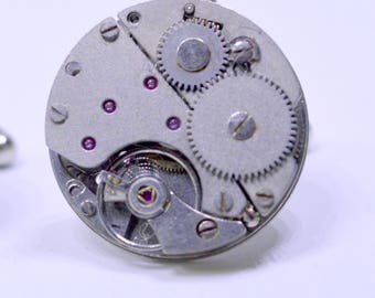 Industrial watch movement cufflinks made from genuine Swiss watch movements