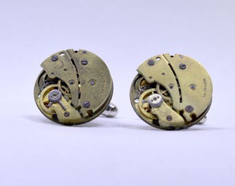 Gold-tone circular watch movement cufflinks - a neat gift!