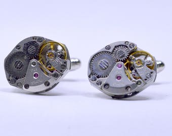 Stunning oval watch movement cufflinks ideal gift for fathers day