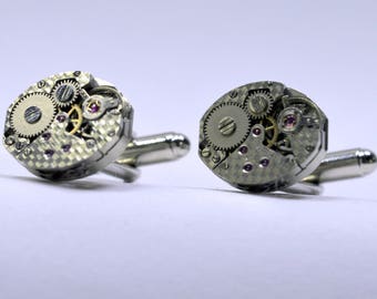 Textured Swiss watch movement cufflinks - a unique birthday gift