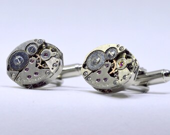 Steampunk cufflinks made from vintage watch movements