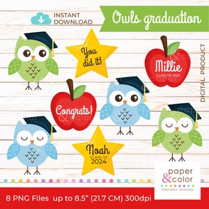 Clipart de corujas de formatura, corujas de formatura, PNG, decoração de formatura, formatura de jardim de infância, formatura primária, decoração de sala de aula