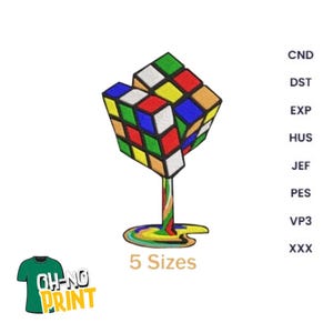 May include: A colorful Rubik's Cube design with a stem and a rainbow-colored base. The image includes the text "5 Sizes" and a green t-shirt with the words "OH-NO PRINT".