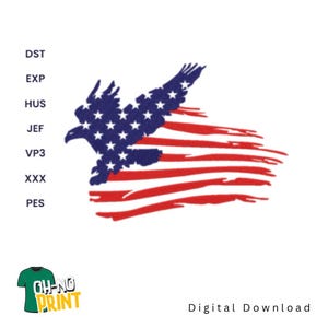 Desenho de bordado de águia com bandeira americana Desenho de bordado Bordado Desenhos de bordado do Dia da Independência Download instantâneo de águia com bandeira americana