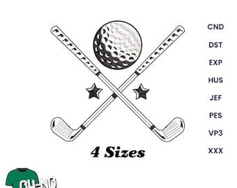 Diseño de bordado de palos de golf cruzados, patrón de bordado a máquina