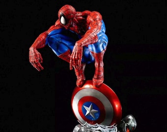 Spider Man Crouching Statue, 22.0in Tall, Resin Material, Superhero Collectible Model
