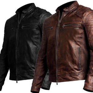 Men&#39;s Café Racer Biker Leather Jacket Distressed Sheep Skin Leather Genuine Leather Men&#39;s Coat, Handmade, Fashion Jacket,Biker Jacket Men.