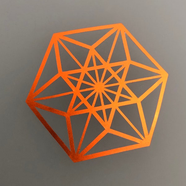 Sacred Geometry Decal Sticker - Vector Equilibrium - Metallic Fiery Copper Vinyl