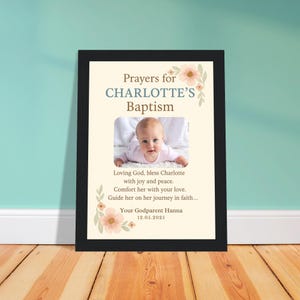 Carta personalizada para padrinos de bautismo, regalo para ahijados, póster de bautismo con oraciones, regalo único para niño o niña.