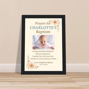 Carta personalizada para padrinos de bautismo, regalo para ahijados, póster de bautismo con oraciones, regalo único para niño o niña.