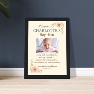Carta personalizada para padrinos de bautismo, regalo para ahijados, póster de bautismo con oraciones, regalo único para niño o niña.