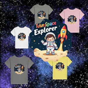 Camiseta Future Space Explorer: adorable camiseta de astronauta para niños, camiseta con gráfico de cohete y luna, regalo STEM para niños y niñas, camiseta para amantes del espacio.