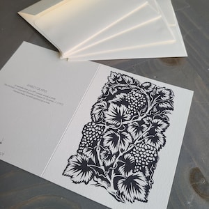 Grape Vine, Folded Cards with Hand Painted Botanical Design, Set of 10, Horticulture Prints Blank Cards Garden Keepsake