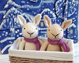 Knitted Bunny Toy Pattern – DIY Rabbit with Scarf (PDF Download)