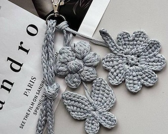 Crochet Flower Butterfly Keychain Pattern, DIY Bag Charm (PDF Pattern)