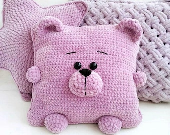 Bear Pillow Crochet Pattern – Plush Amigurumi Cushion Tutorial – Beginner-Friendly PDF