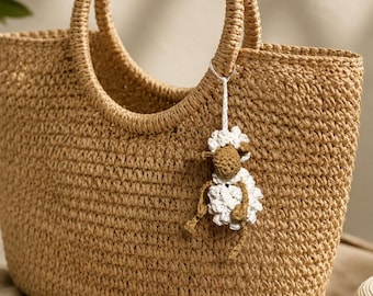 Crochet Sheep Bag Charm Pattern, Mini Raffia Purse Accessory - PDF Download