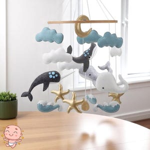 Ocean Baby Mobile for Crib – Nautical Nursery Decor with Whales, Clouds and Stars, Felt Sea Mobile, Baby Shower Gift for Boy or Girl