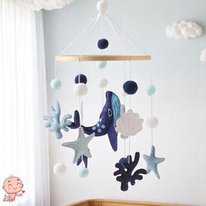 Ocean Baby Mobile Kinderzimmer Dekor - Handgemachter Filz Mobile mit Wal, Seestern, Koralle - Küsten Babypartygeschenk