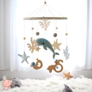 Ocean Baby Mobile Whale Seahorse Starfish – Nautical Crib Mobile – Coastal Nursery Decor – Handmade Baby Shower Gift for Boy or Girl