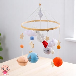 Space Baby Mobile Felt Planets Rocket Stars | Crib Mobile Nursery Decor | Outer Space Hanging Mobile for Baby Boy or Girl Roo