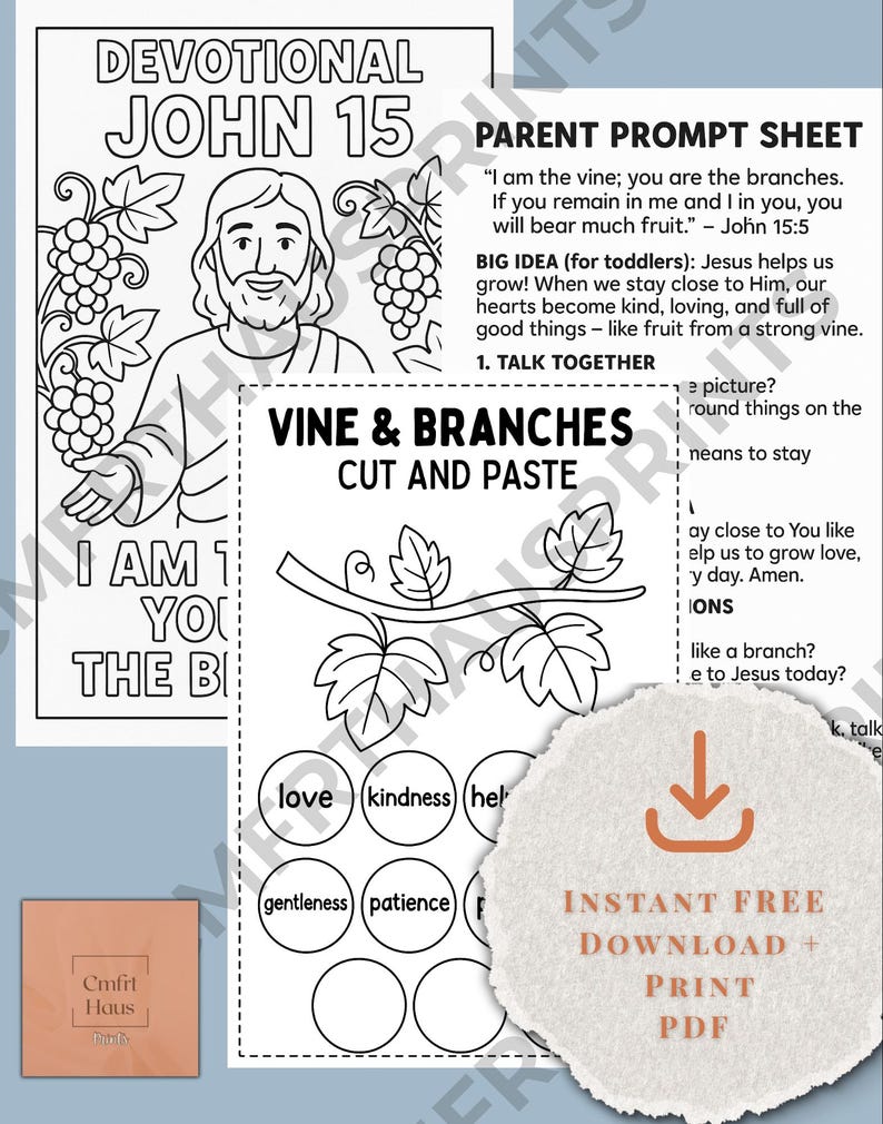 John 15 Toddler Devotional Printable Pack | Christian Coloring Page ...