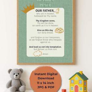 The Lord’s Prayer Wall Art Printable | Christian Nursery Decor | 11x14 Digital Download | Kids Bible Verse Art | Our Father Prayer Poster