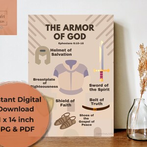 Armor of God Printable Wall Art | Christian Kids Room Decor | Ephesians 6:10-18 Scripture Poster | Instant Download