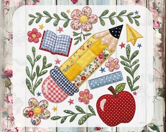Patchwork School DTF Transfer, Trendy Teacher Quilt Ready To Press