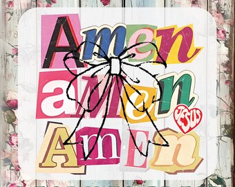 Coquette Amen Bow DTF Transfer, Preppy Christian Ready To Press