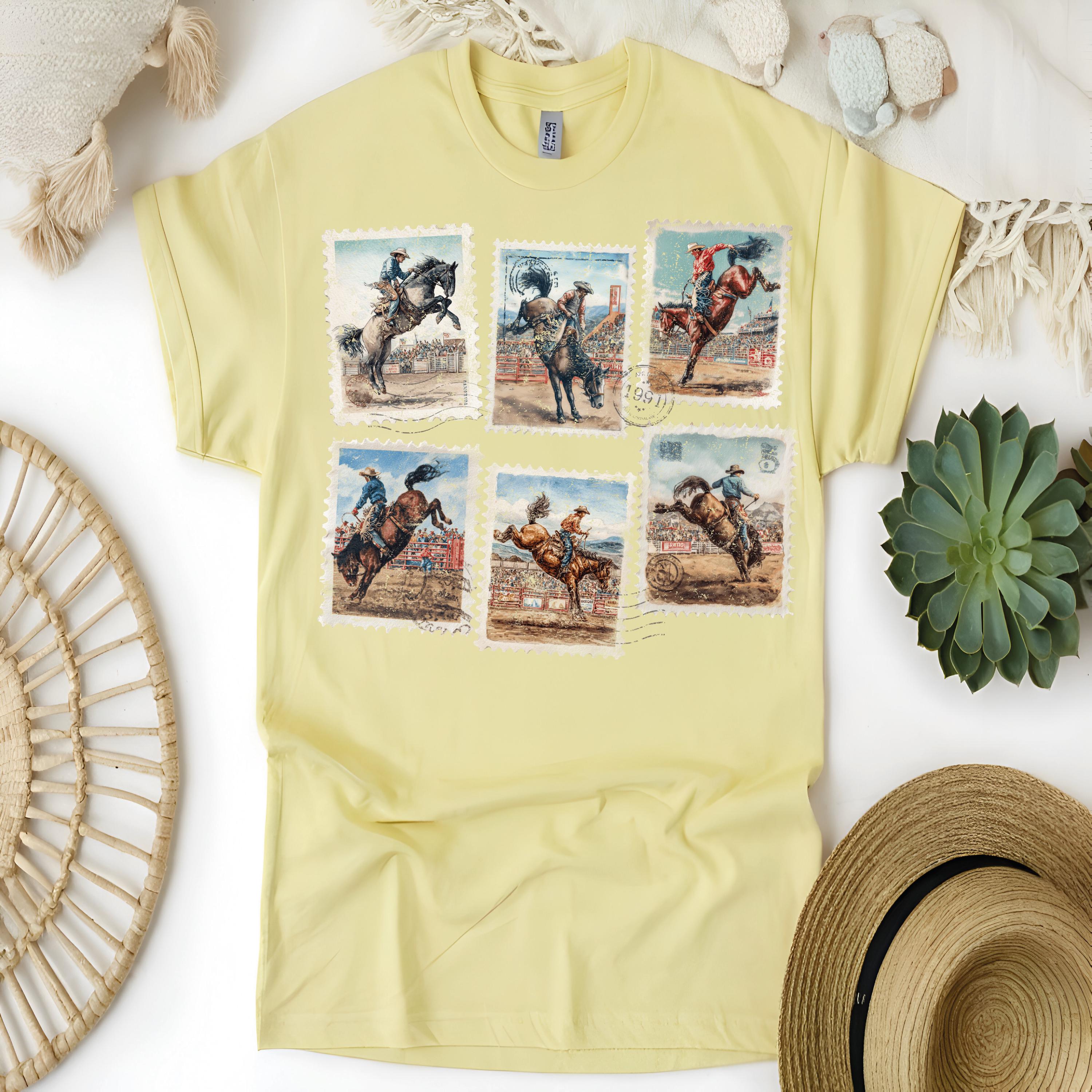 Stamp Rodeo Vintage Rodeo Cowboy Stamp DTF Transfer, Western Bronco Rider Ready to ...