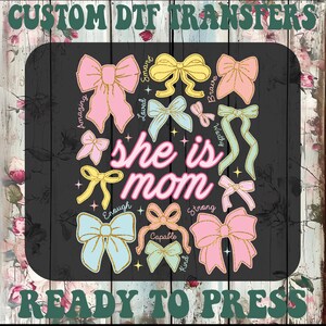 She is Mom Ready To Press, Mom Coquette Heat Transfer, Christian Mama Iron On Transfer, Mothers Day Gift Dtf Transfers,Bible Verse Women DTF