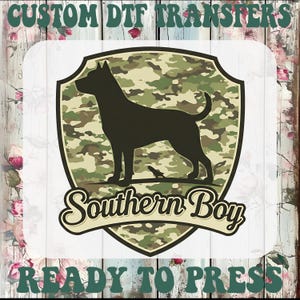 Southern Boy Ready To Press, Hunting Dog Heat Transfer, Camouflage Iron On Transfer, Hunting Dog Dtf Transfer, Camo Duck Hunting Dtf