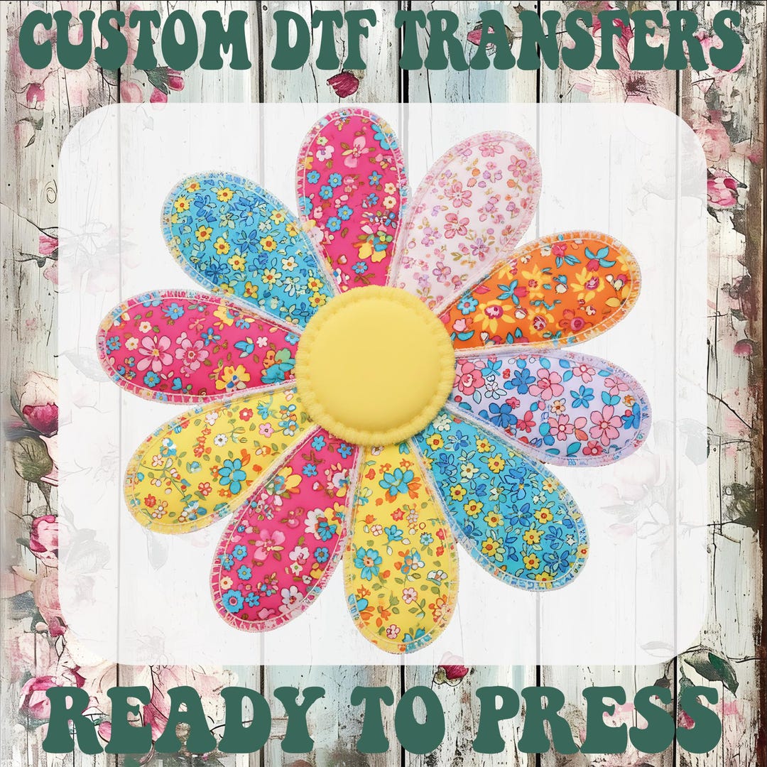 Daisy Faux Patchwork DTF Transfer, Spring Daisy Flower Ready to Press ...
