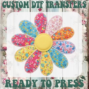Daisy Faux Patchwork DTF Transfer, Spring Daisy Flower Ready To Press