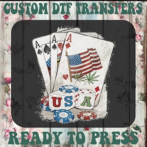 Dtf du 4 juillet, carte de poker américaine prête à l'emploi, transfert à chaud Memorial Day, transfert à repasser drapeau américain vintage, transfert DTF patriotique